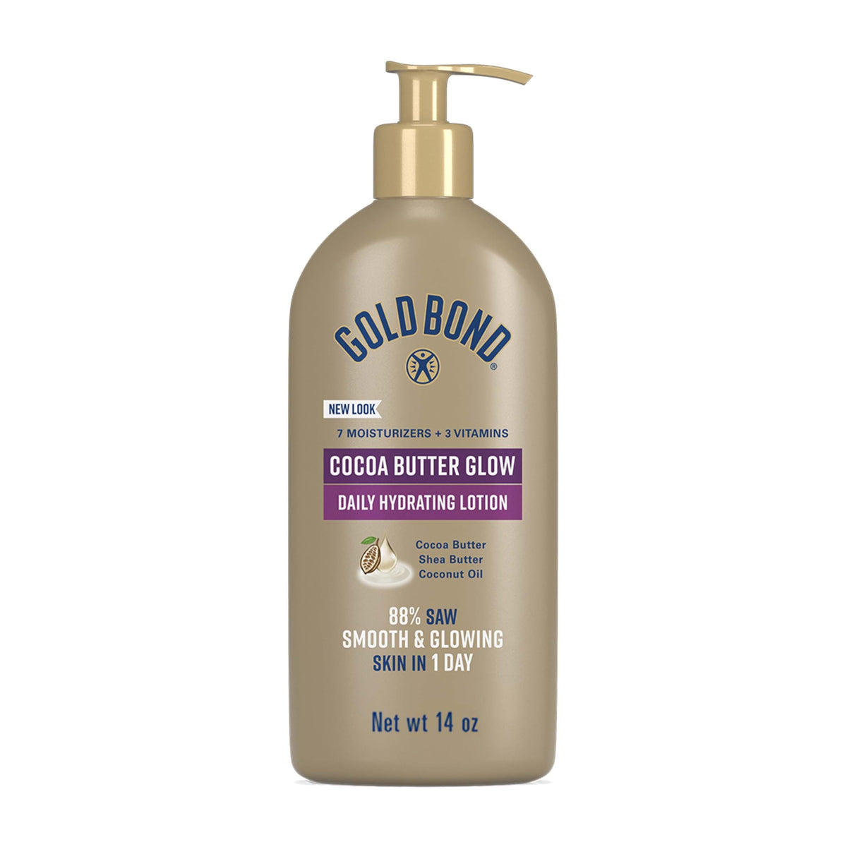 Gold Bond pump bottle front showing label and easy-dispense pump benefit