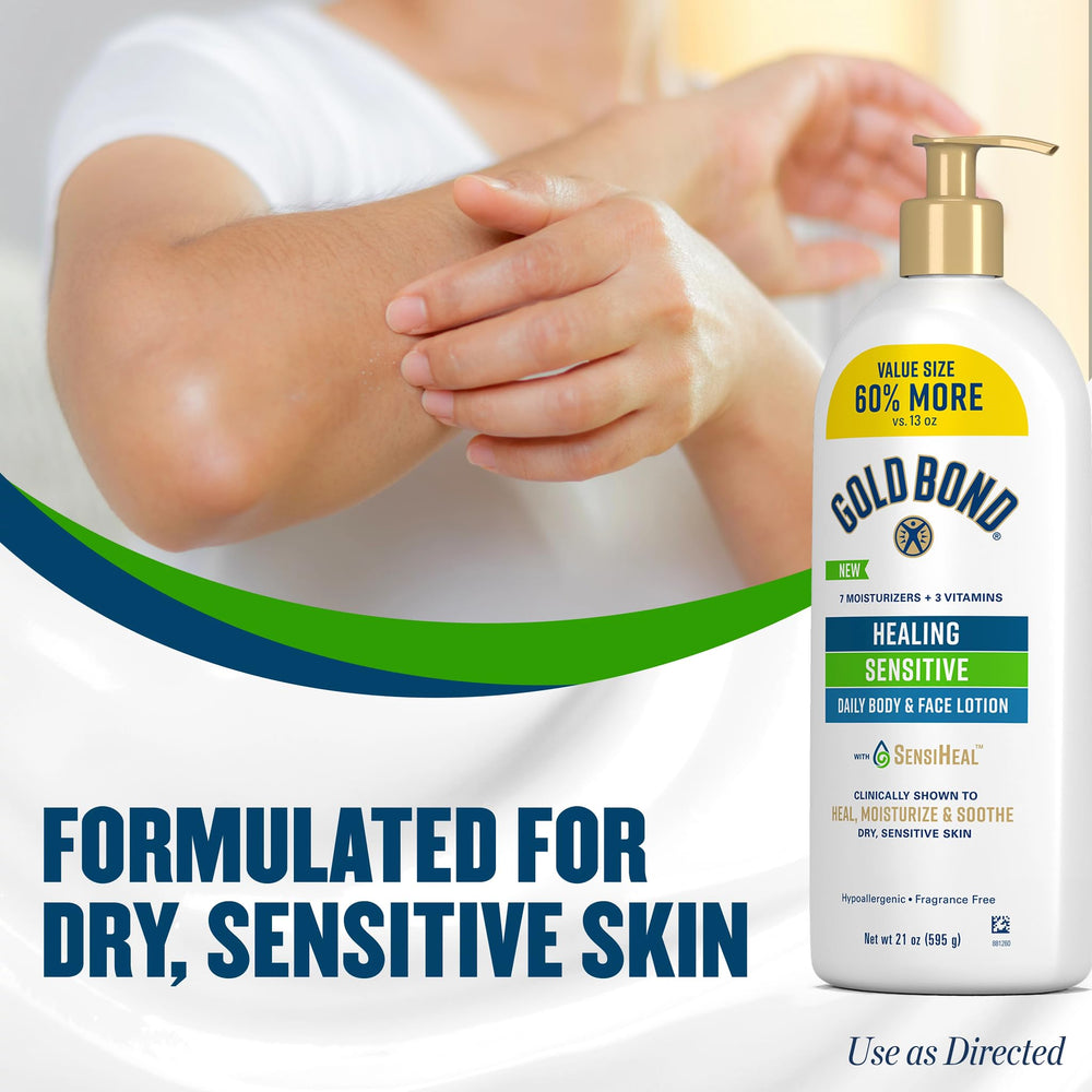 Gold Bond lotion texture in palm showing lightweight absorption benefit