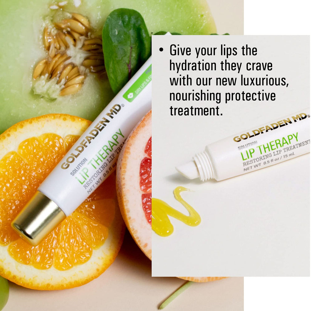 Goldfaden MD applied on lips demonstrating smoother, hydrated appearance