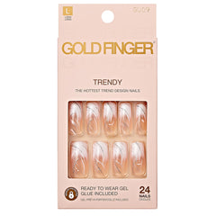 Goldfinger front packaging showing white French press-on nails and benefit quick salon look