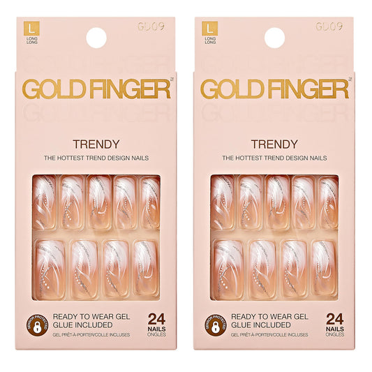 Goldfinger front packaging showing two full-cover long nails and glossy finish benefit