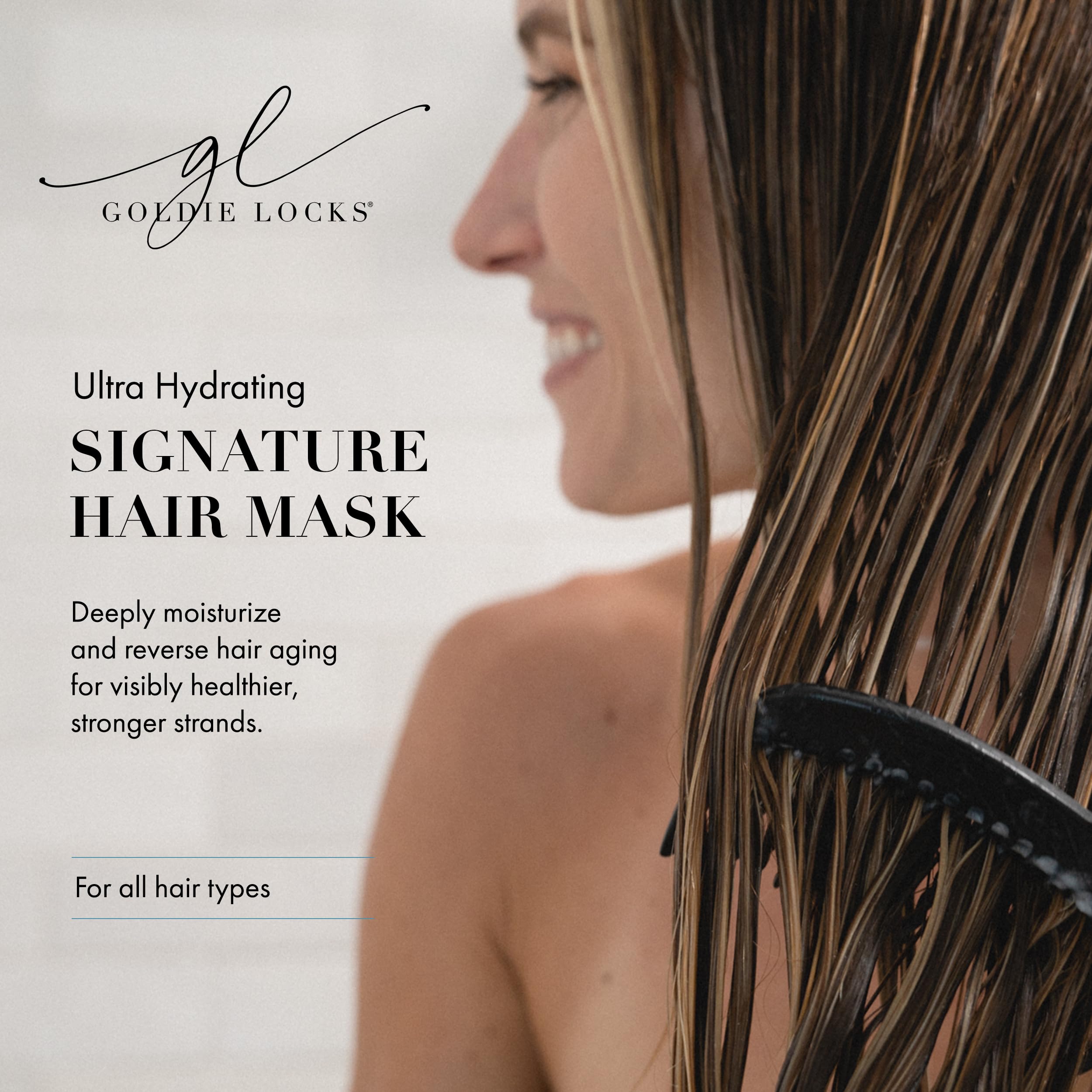 Goldie Locks mask applied to wet hair demonstrating easy spreadability