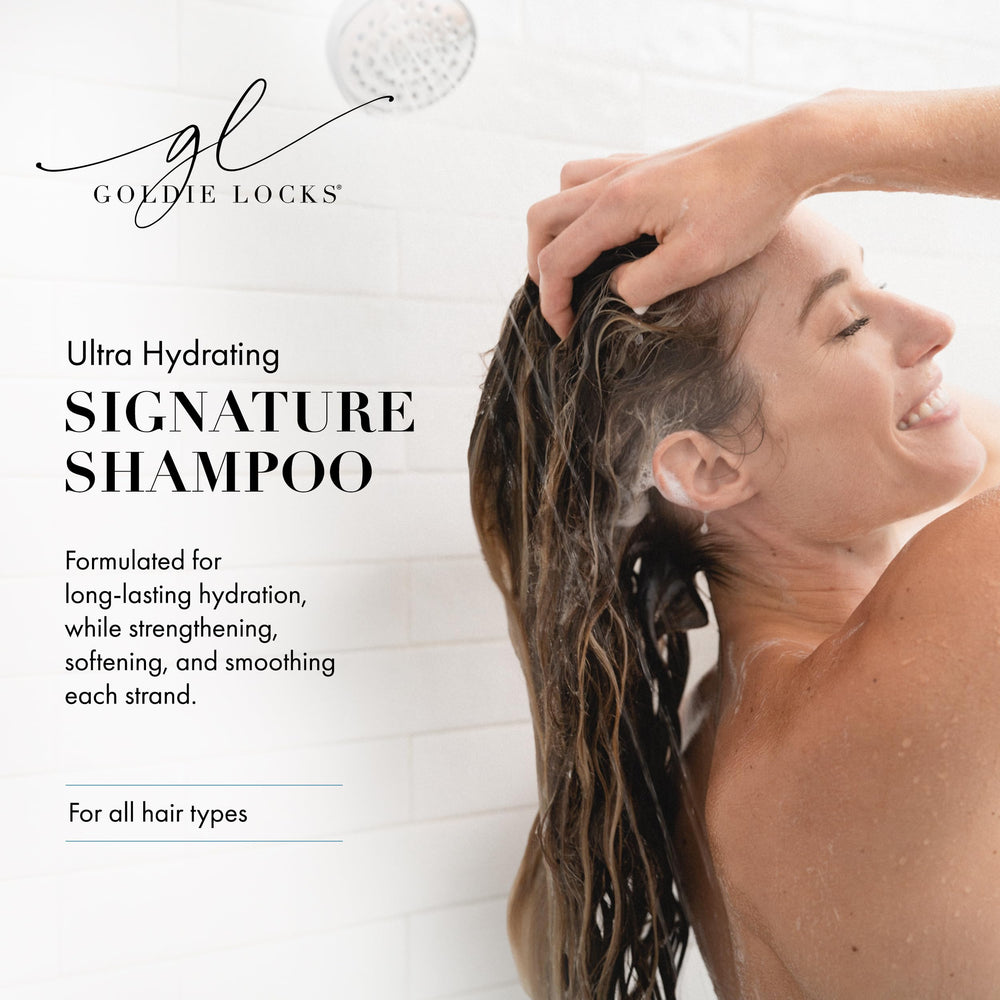 Goldie Locks shampoo forming creamy foam to show gentle lather and effective cleansing
