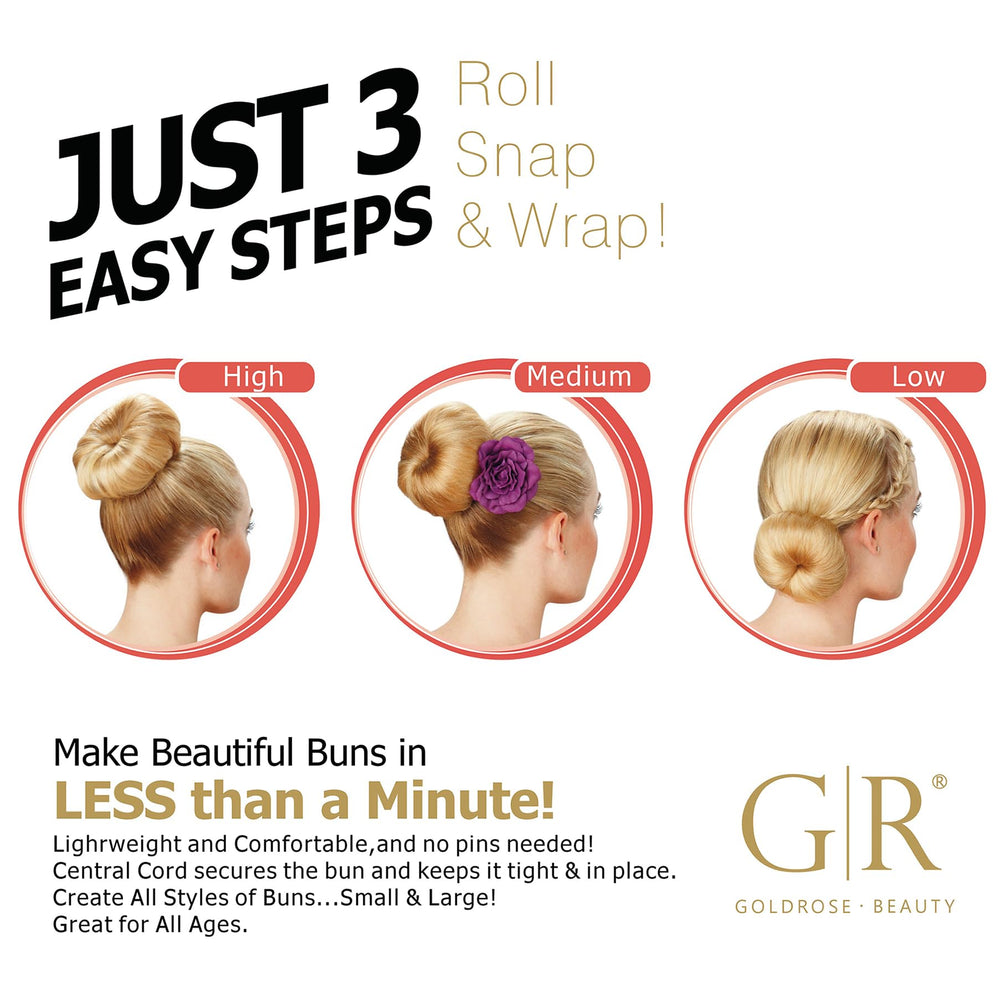 GoldRose demo on model creating a high bun quickly for a polished look