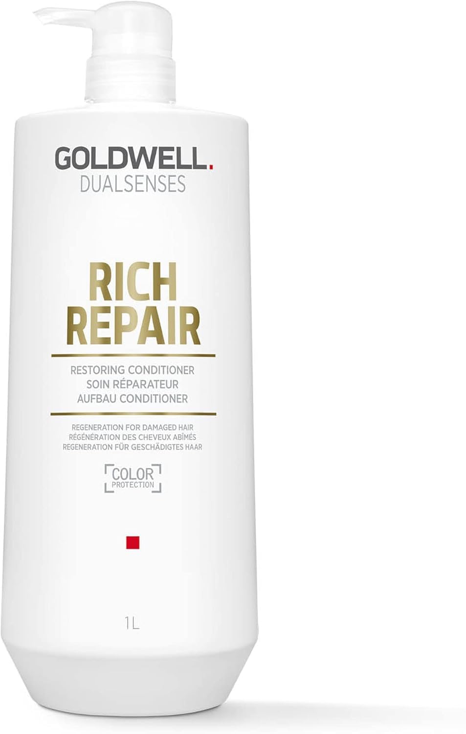 Goldwell Dualsenses 1L front view showing bottle and clear product identity benefit of easy recognition