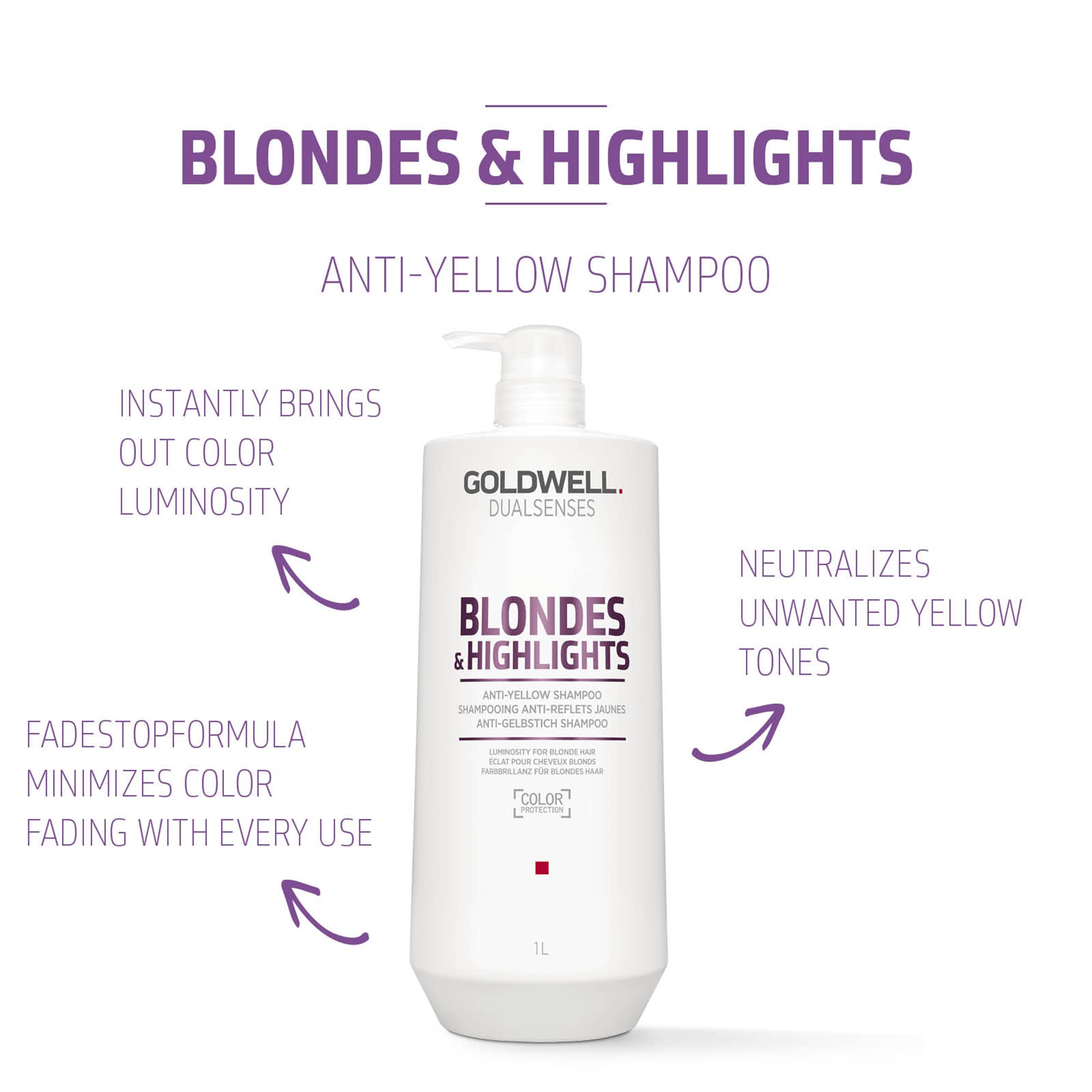 Goldwell close-up of purple shampoo texture demonstrating toning power