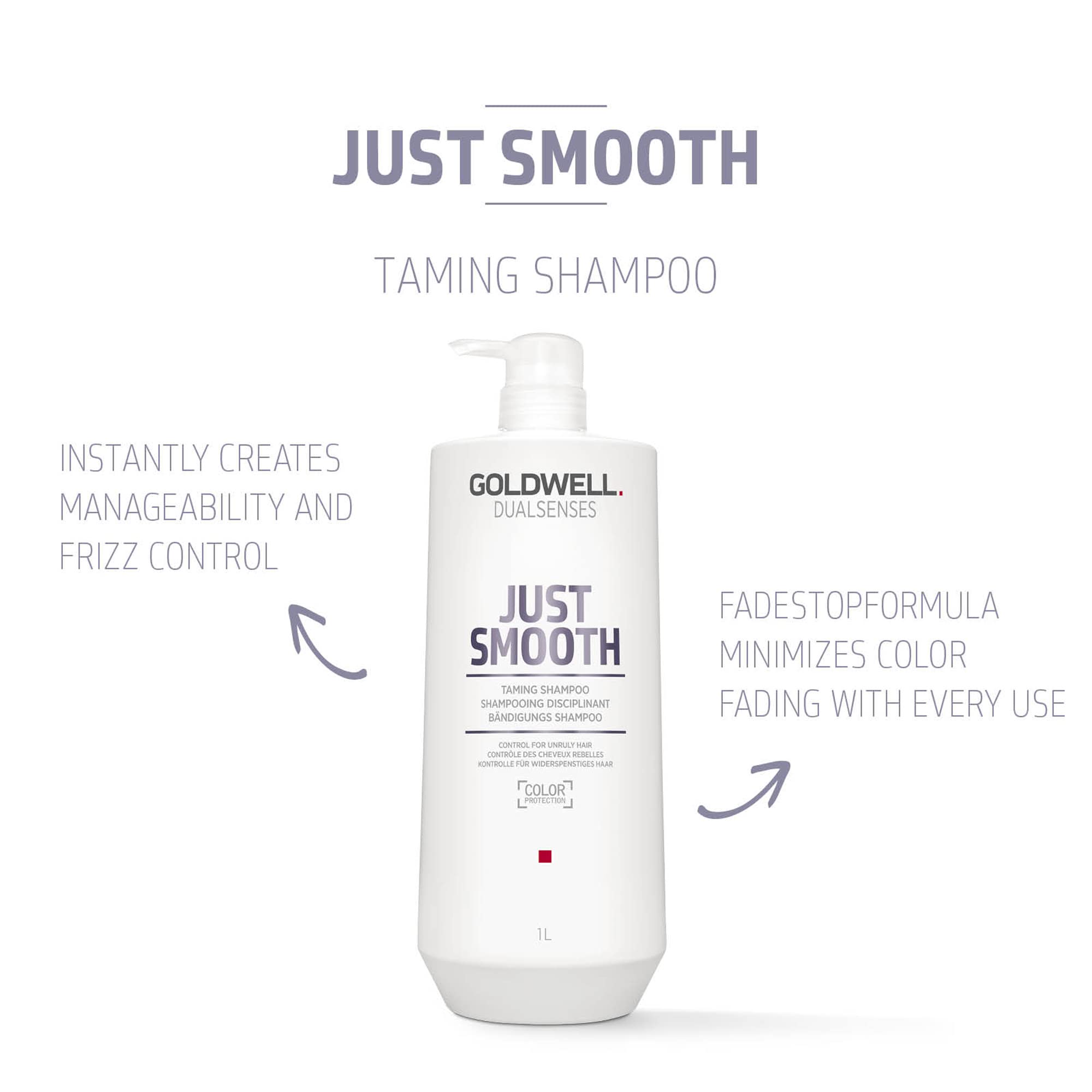 Goldwell Just Smooth back label close-up with ingredients and usage details for reassurance