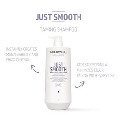 Goldwell Just Smooth back label close-up with ingredients and usage details for reassurance
