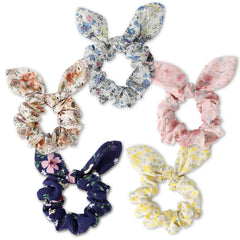 Golilyfine front view of five colorful scrunchies shows variety