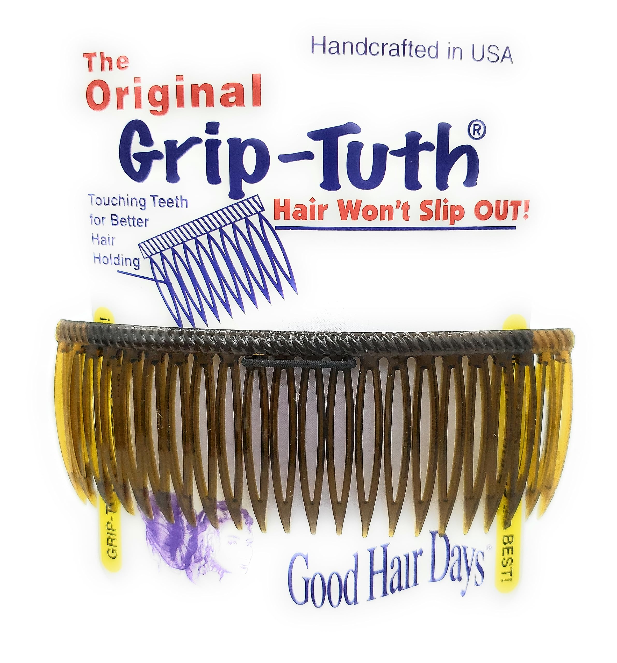 Good Hair Days front view tortoise shell comb showing elegant shape and secure hold