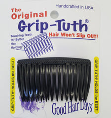 Good Hair Days front view of black side comb shows sleek shape and reliable hold