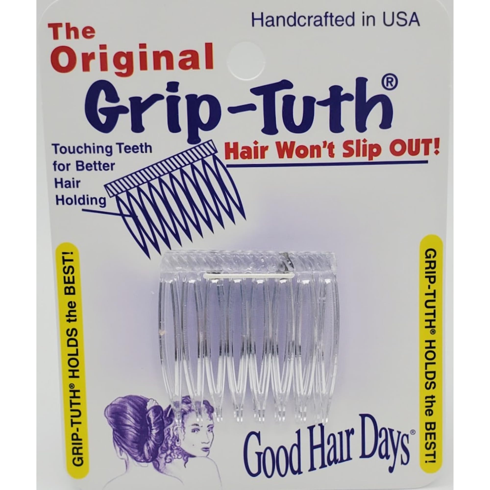 Good Hair Days front view of Grip-Tuth two combs showing clear compact design and discreet hold