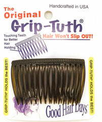 Good Hair Days front view of two tortoise shell grip-tuth combs showing shape and width