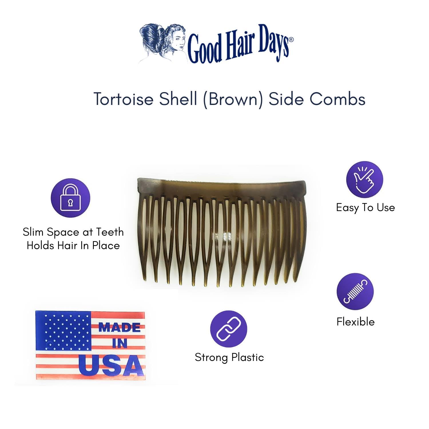 Good Hair Days comb holding side-swept hair on a model for polished look