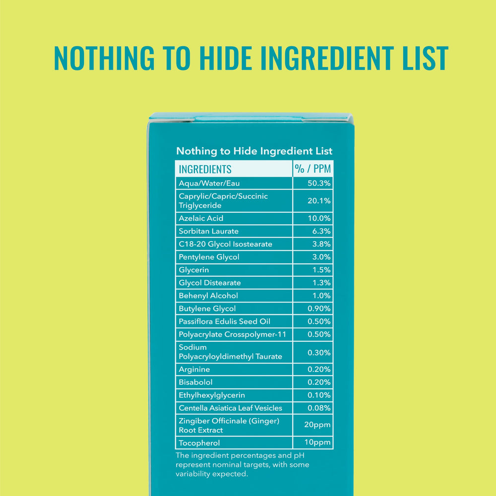 Good Molecules ingredient label closeup highlighting azelaic acid benefit