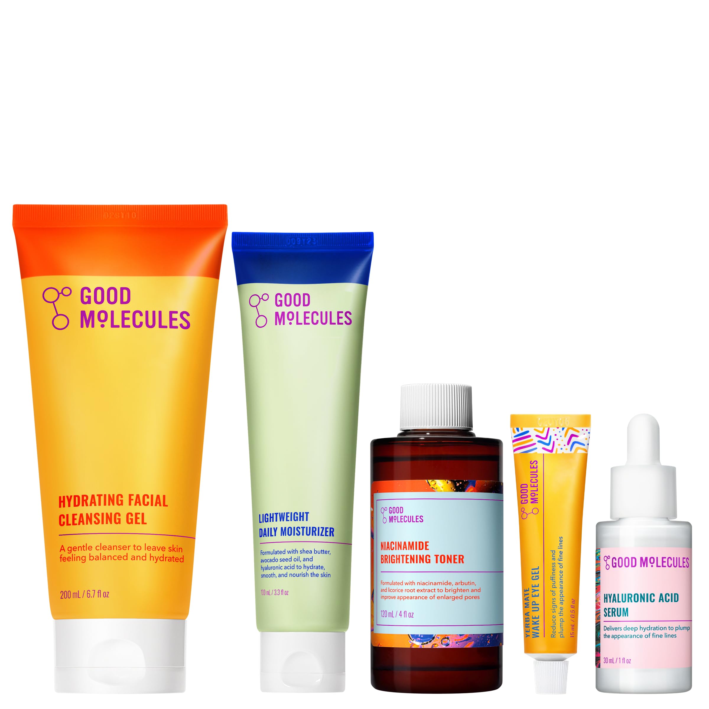 Good Molecules front packaging showing full five-piece set and simple routine benefits
