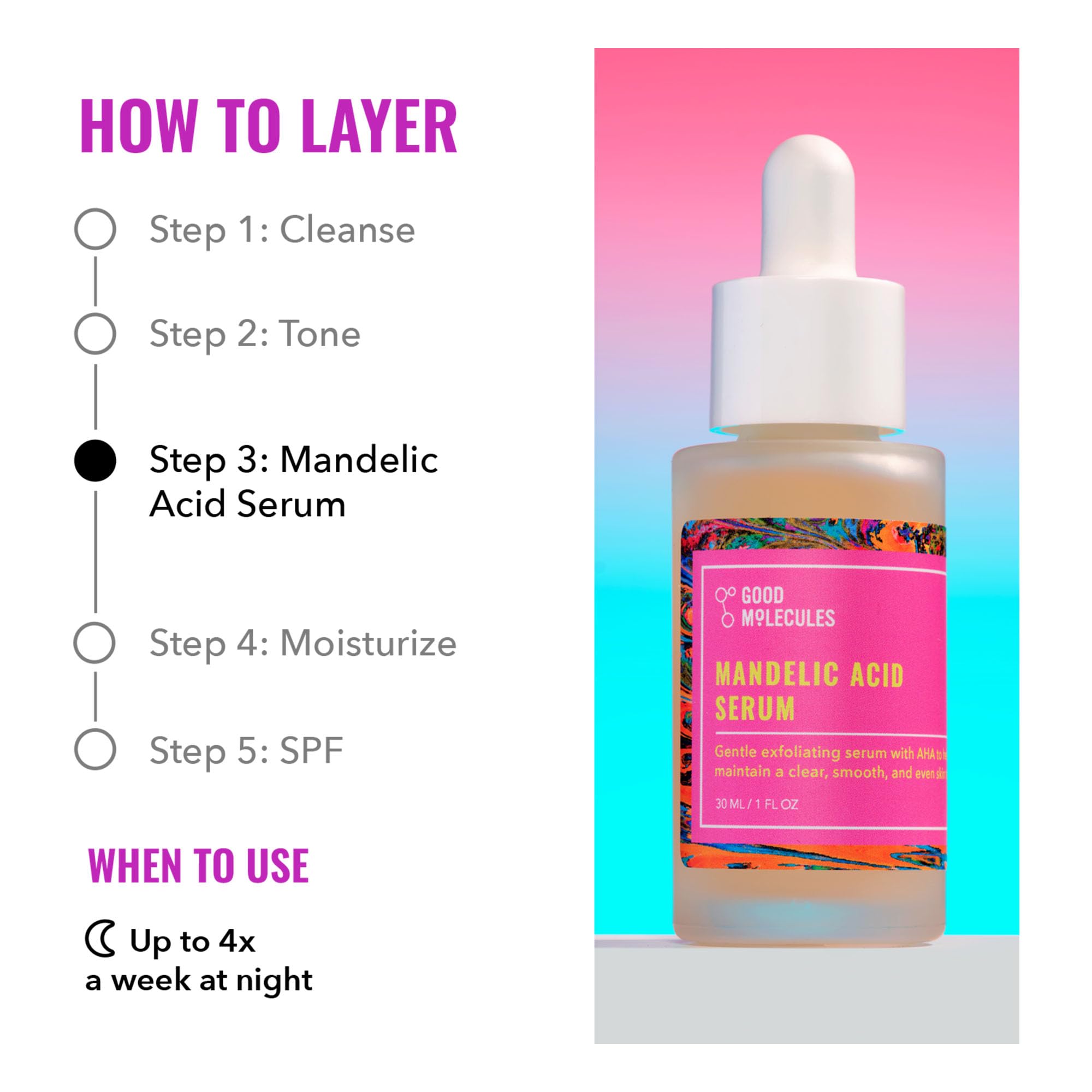 Good Molecules being applied to cheek for gentle exfoliation benefit