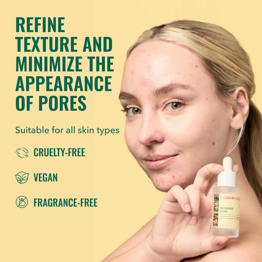 Good Molecules dropper dispensing serum, illustrating precise application and easy dosing benefit