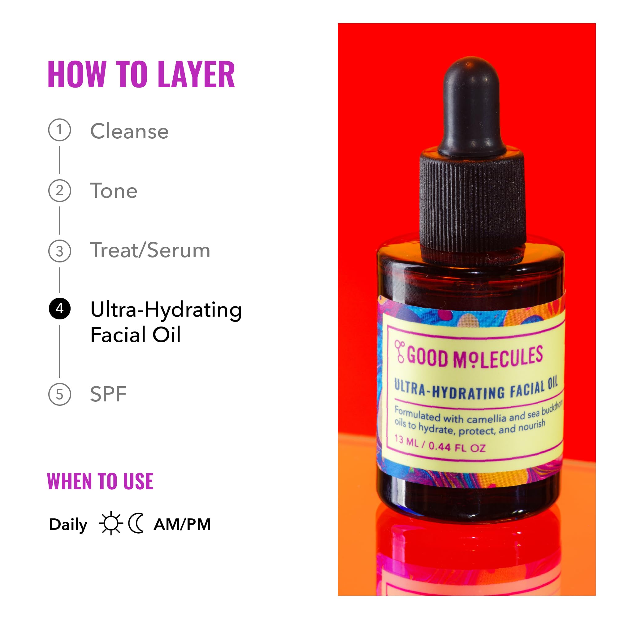 Good Molecules oil layered over moisturizer showing boosted hydration