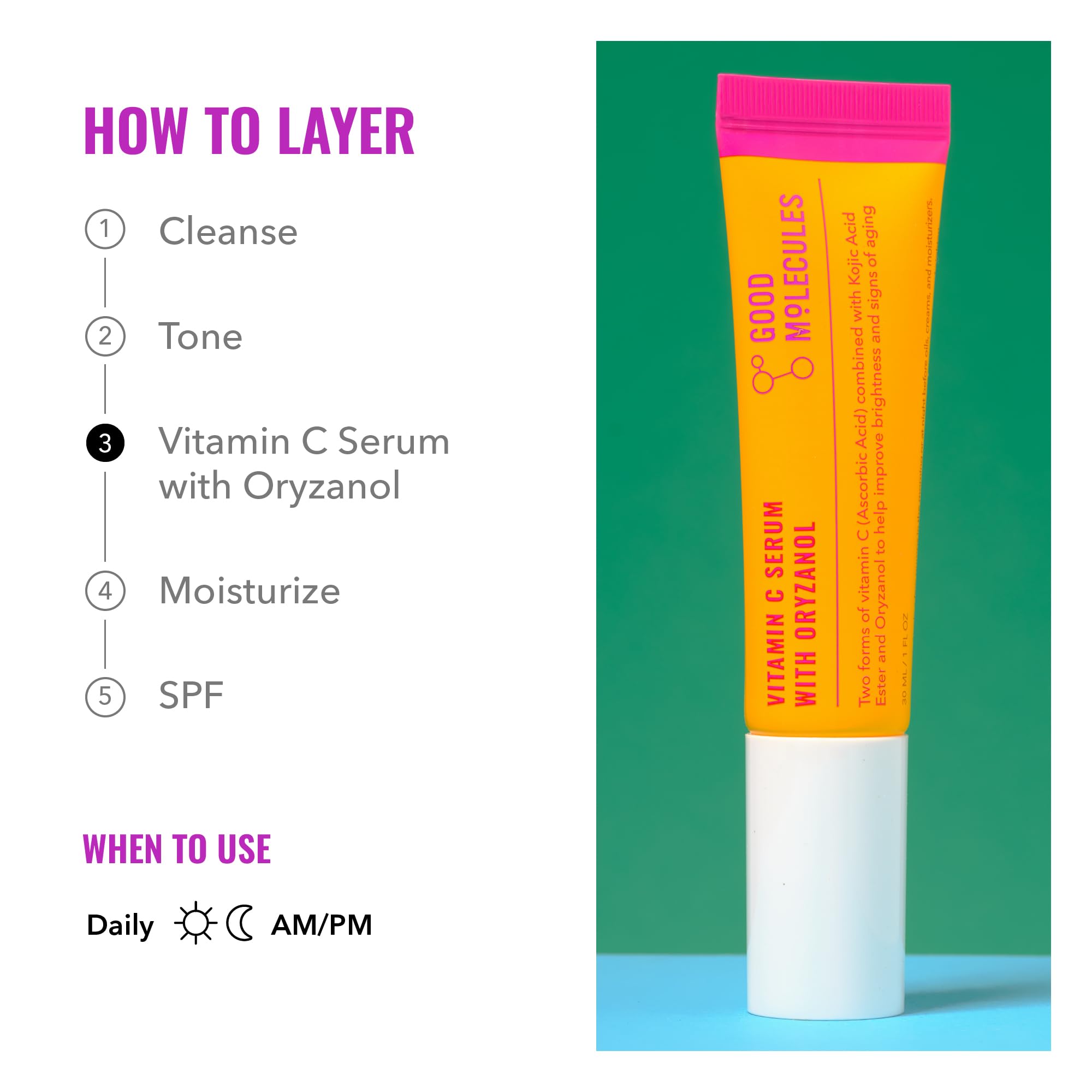 Good Molecules applying serum on skin demonstrating even coverage and smooth finish