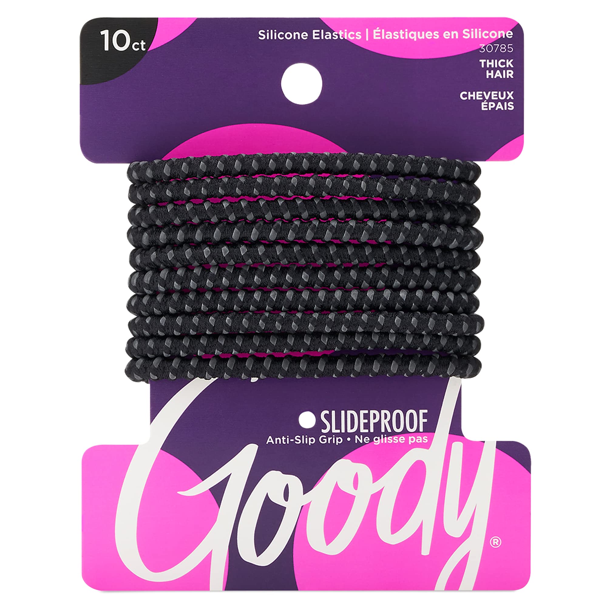 Goody black 4mm elastics front packaging showing ten-count and benefit of secure hold