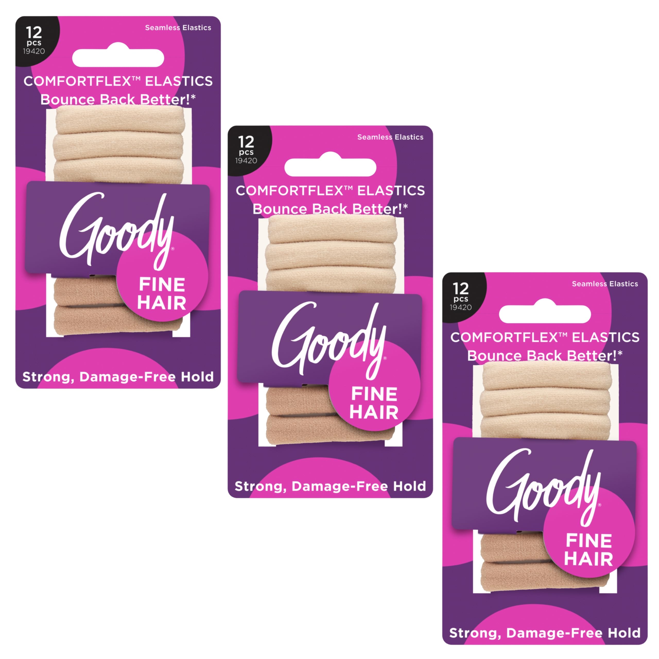 GOODY front packaging showing 12-count blonde elastics and benefits