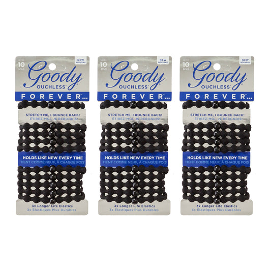 GOODY front packaging showing three braided elastics and durable design benefit