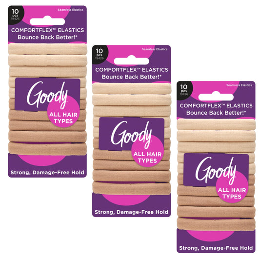 Goody front packaging ComfortFlex blonde elastics showing count and benefits
