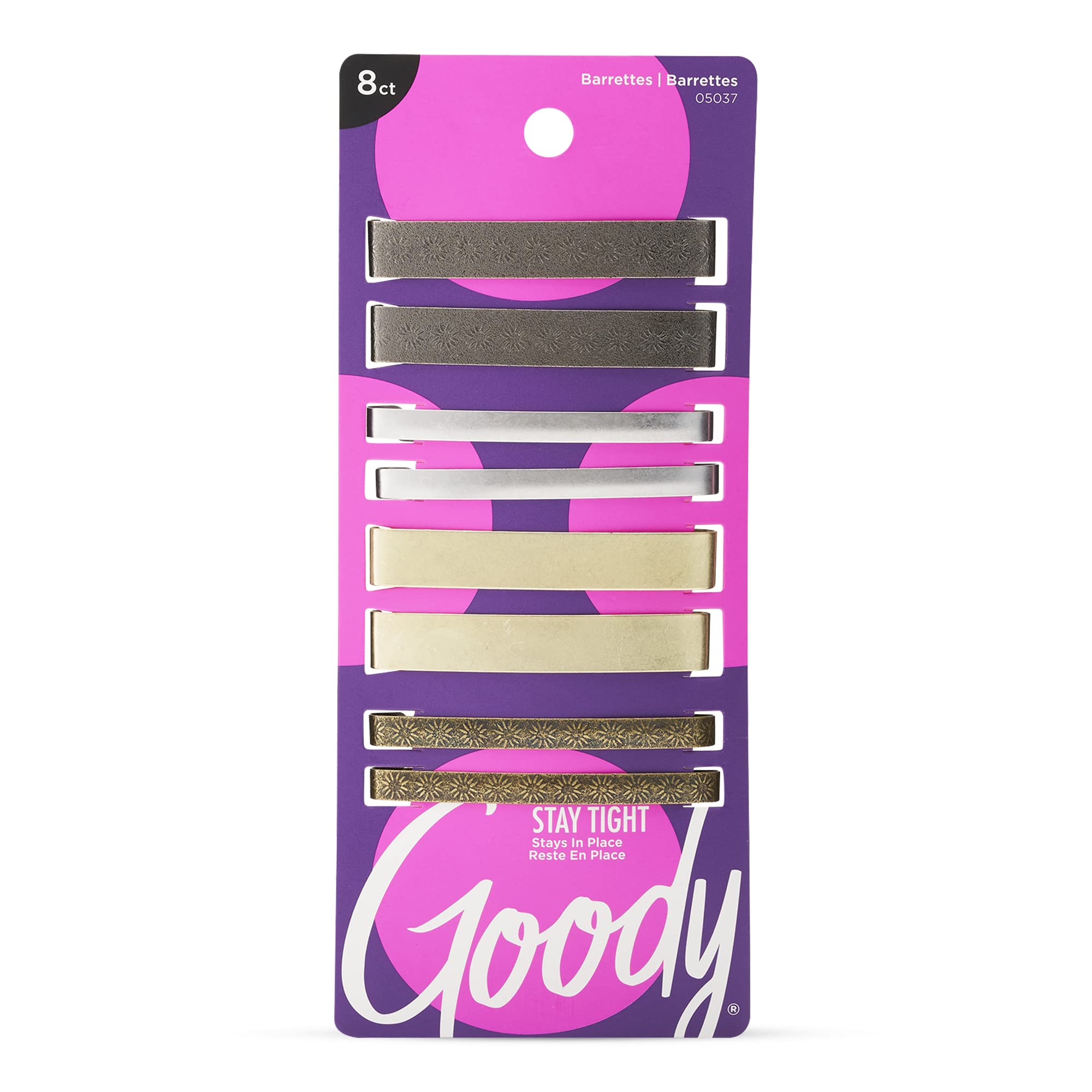 Goody front packaging showing eight metallic barrettes and quick styling benefit
