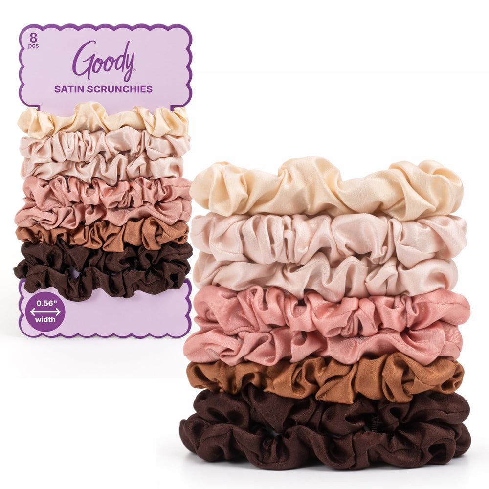 goody front packaging showing eight pink scrunchies and tidy presentation benefit: easy storage