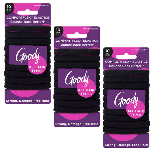 GOODY front packaging showing black ComfortFlex elastics and pack details, quick-pick benefit