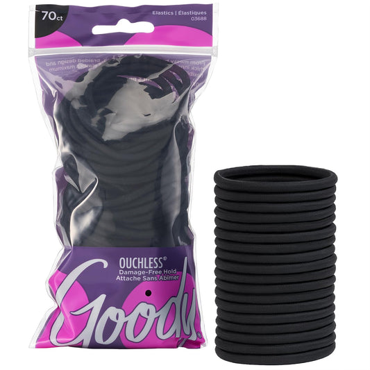 Goody front packaging showing 70-count black elastics and clear value