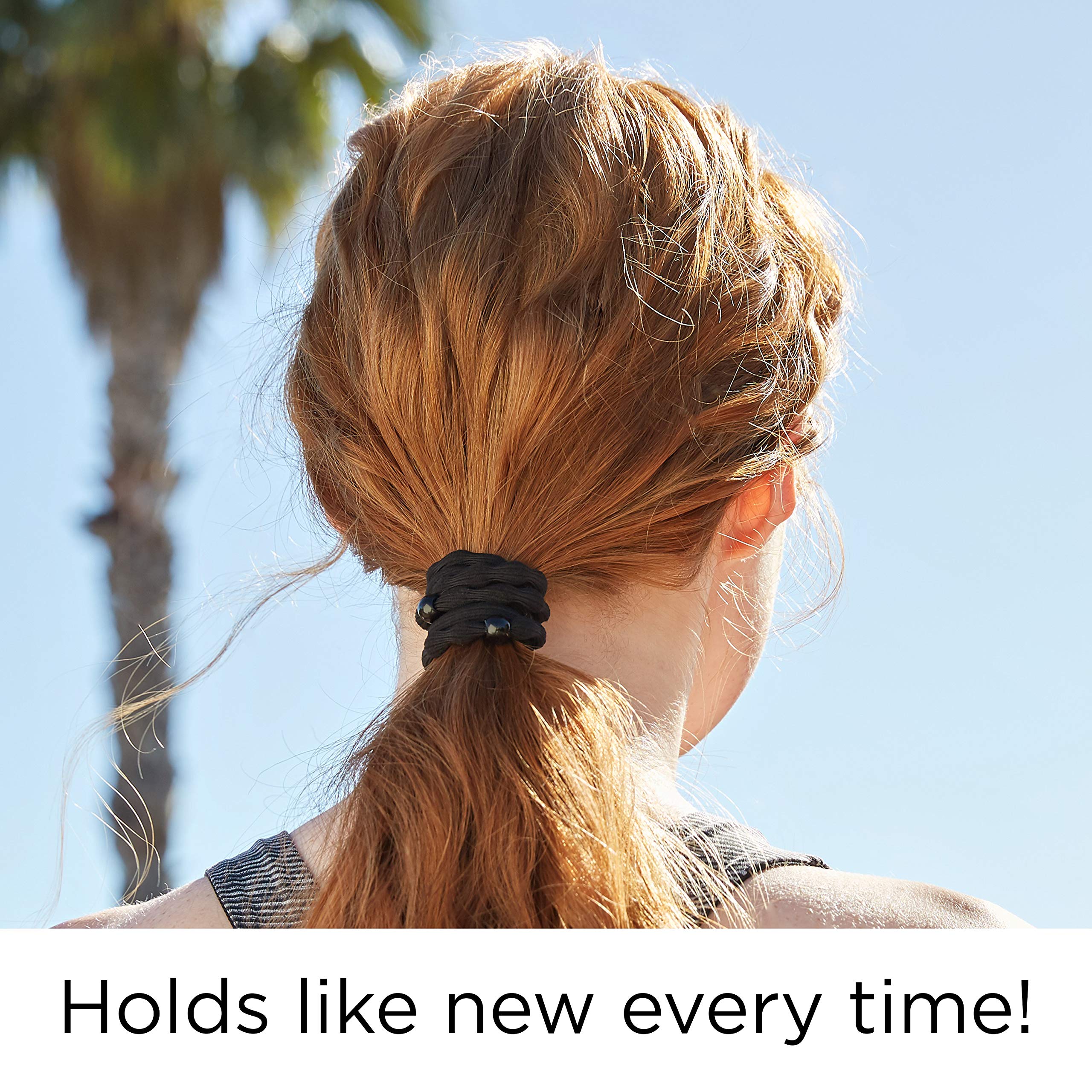 GOODY elastic holding a high ponytail demonstrating secure comfortable hold benefit