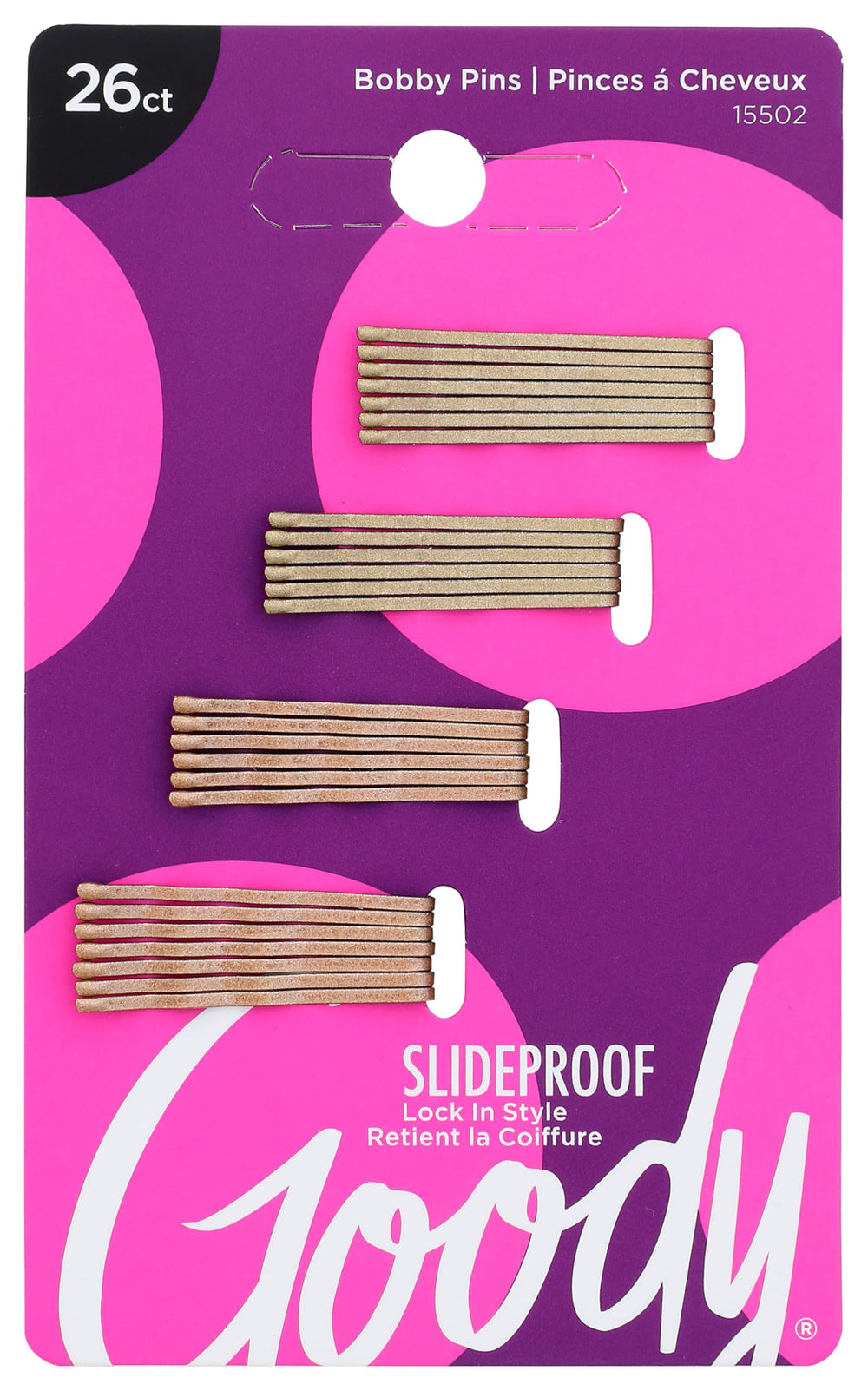 GOODY metallic blonde bobby pins front view showing compact design and discreet hold