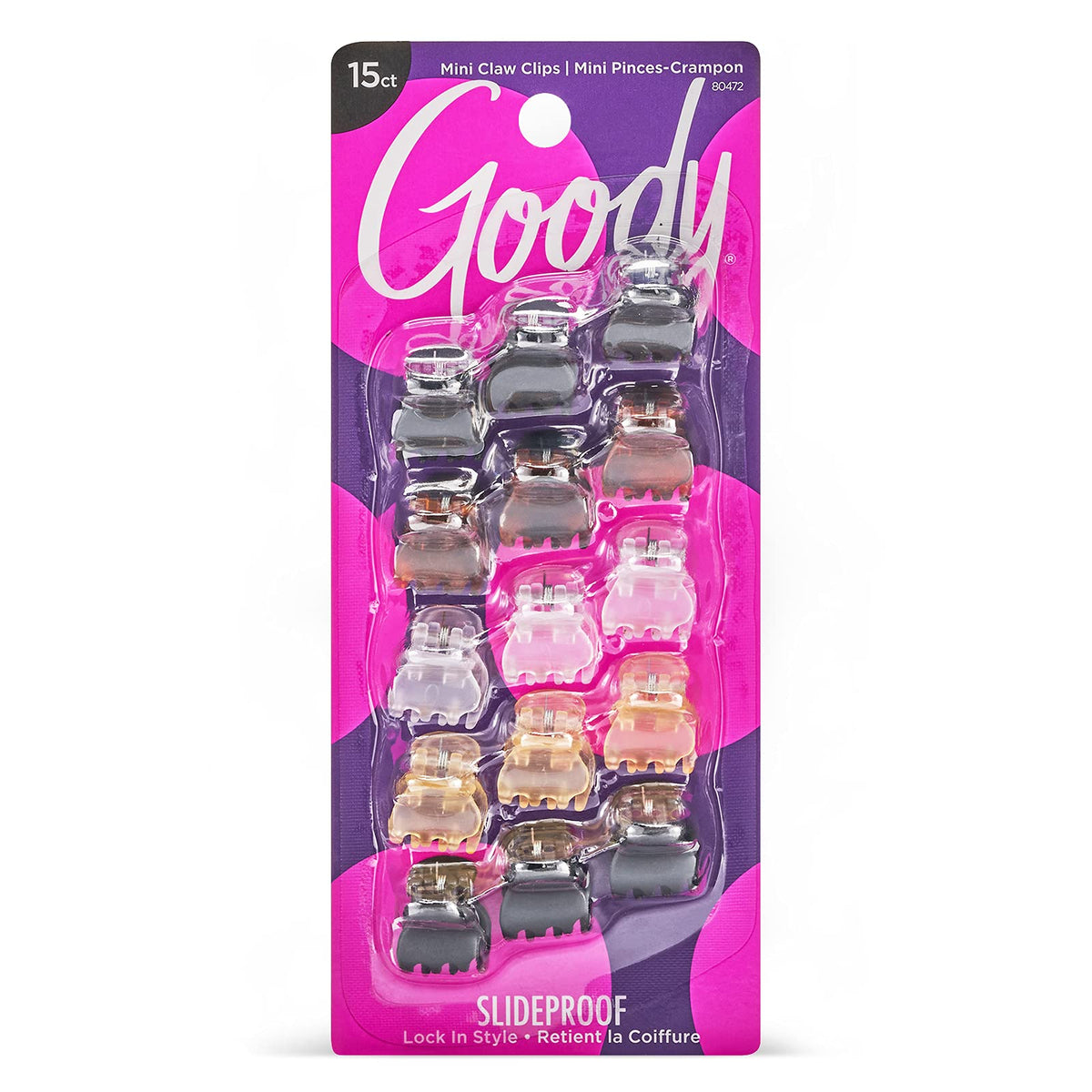 Goody mini claw front packaging showing 15-count assorted neutrals and convenience