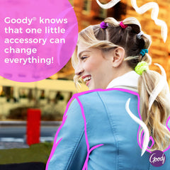 Goody in-use ponytail on curly hair offering secure, gentle hold