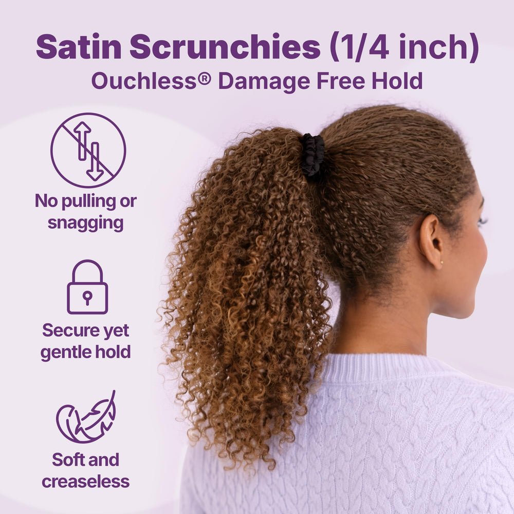 Close-up satin texture of Goody scrunchie highlighting smooth, frizz-reducing finish