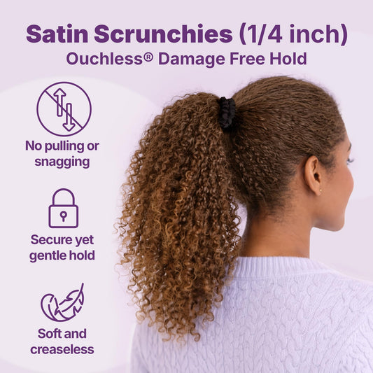 Close-up satin texture of Goody scrunchie highlighting smooth, frizz-reducing finish