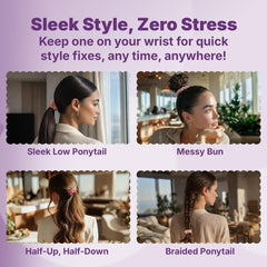 goody scrunchie beside a coin showing scale benefit: slim, unobtrusive size