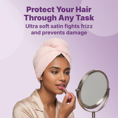 GOODY turban worn after shower demonstrating quick-dry convenience