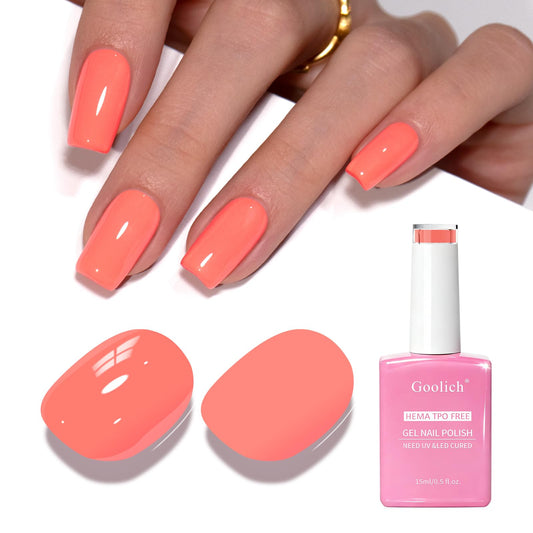 Goolich bottle front showing neon coral color and gloss benefit