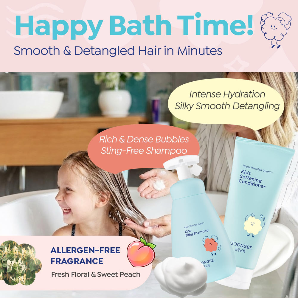 GOONGBE child enjoying wash time with tear-free formula