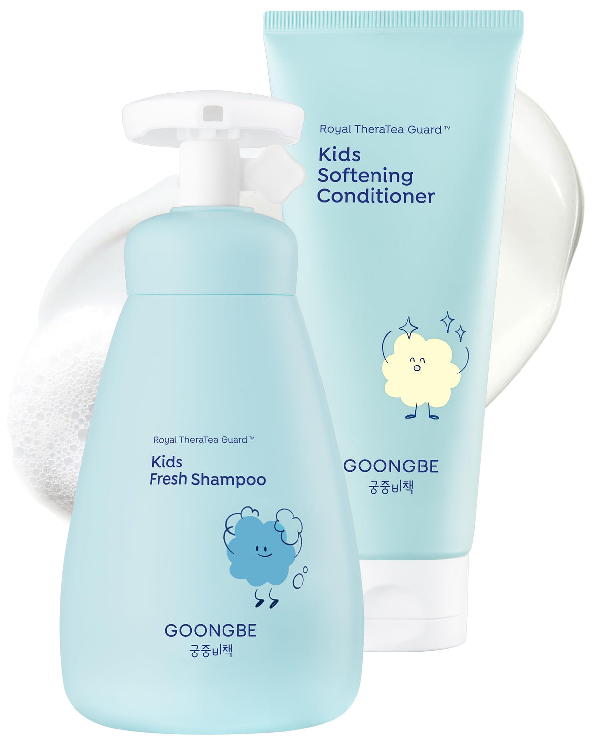 GOONGBE front view of shampoo and conditioner duo showing packaging and benefits