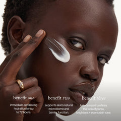 goop cream texture scooped on finger, illustrating lightweight hydration and spreadability
