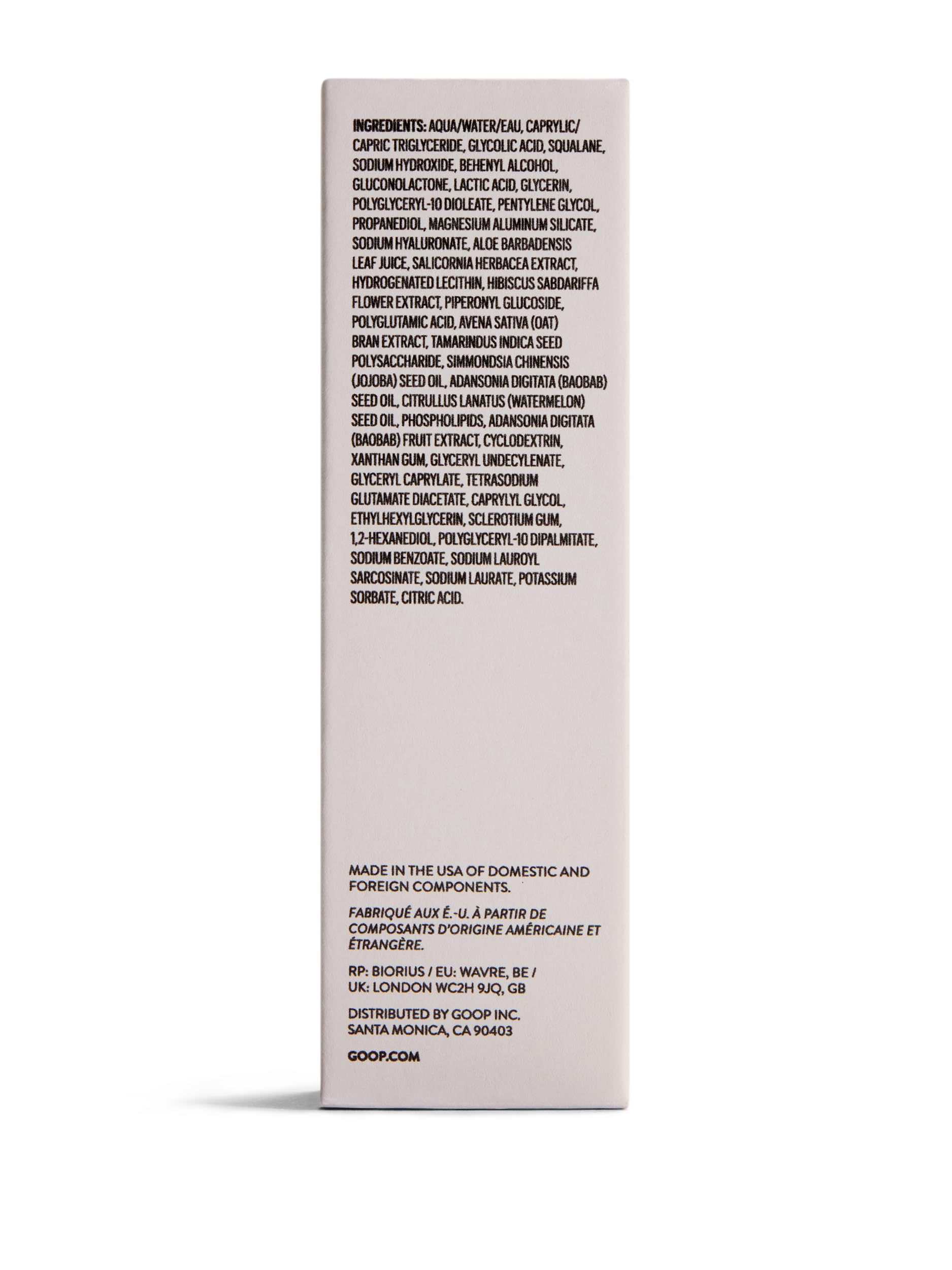 goop ingredients label closeup highlighting acids and humectants benefit: ingredient transparency