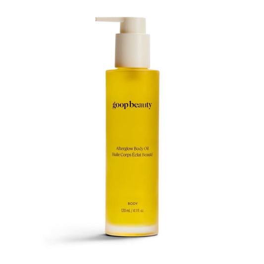 goop body oil front bottle showing clean packaging and product benefit