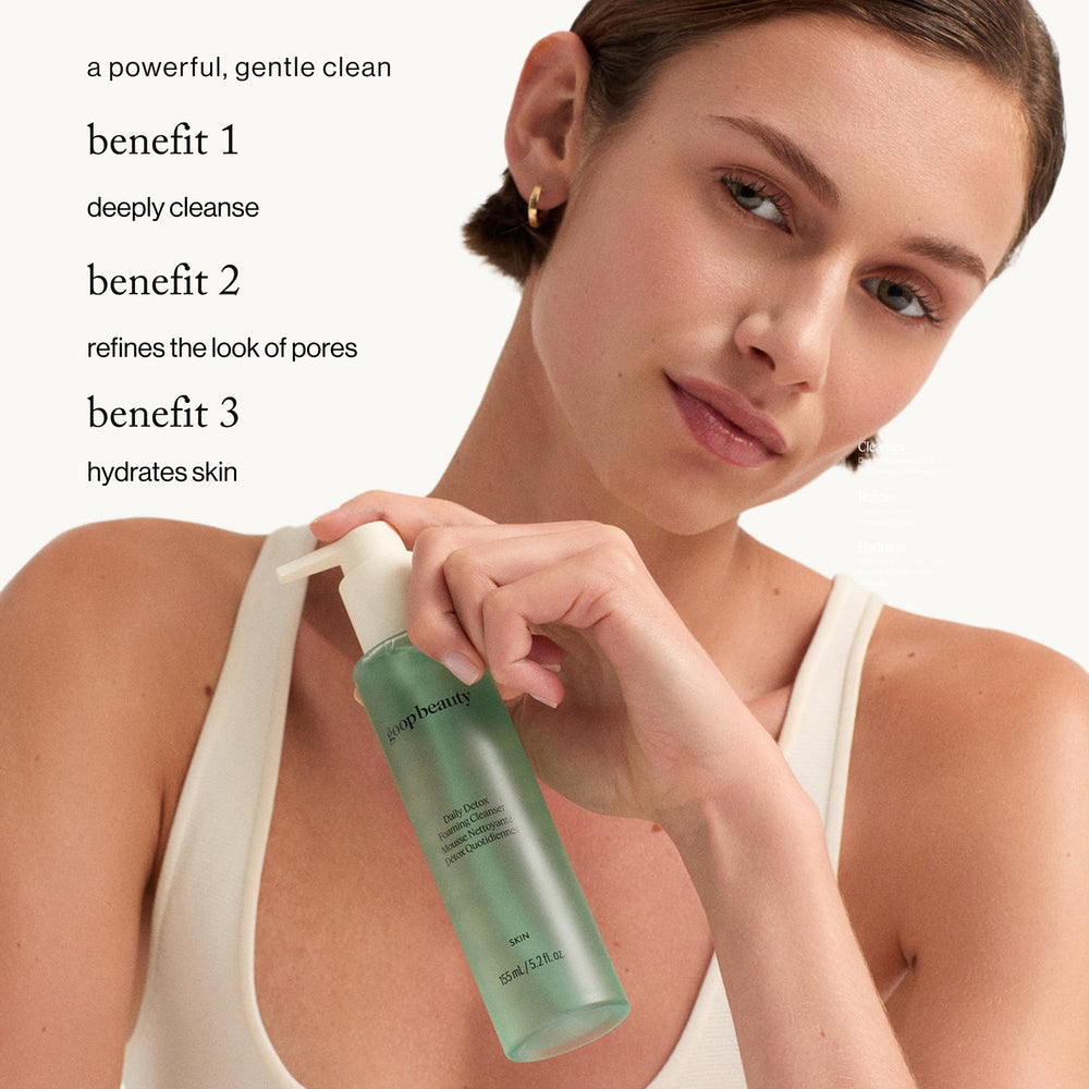 goop cleanser pump dispensing product demonstrating easy use and controlled application