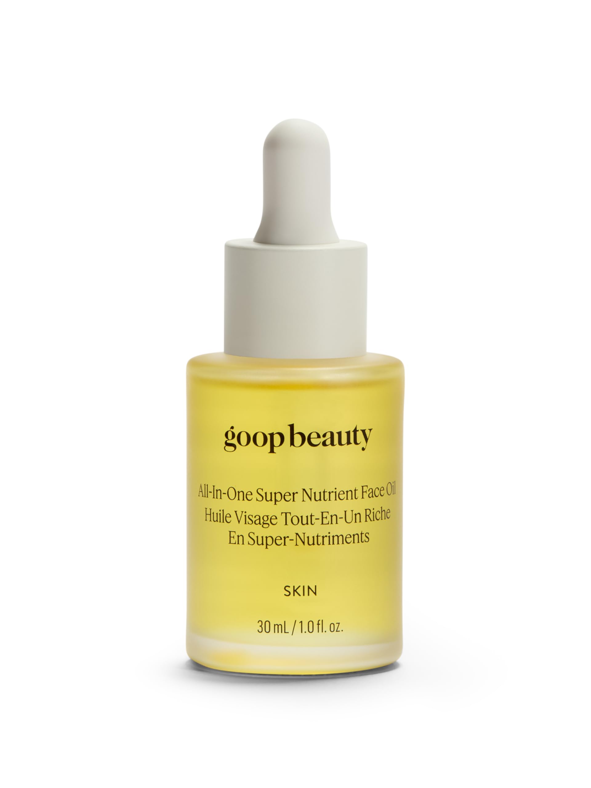 goop nutrient face oil front packaging showing elegant bottle and label benefits