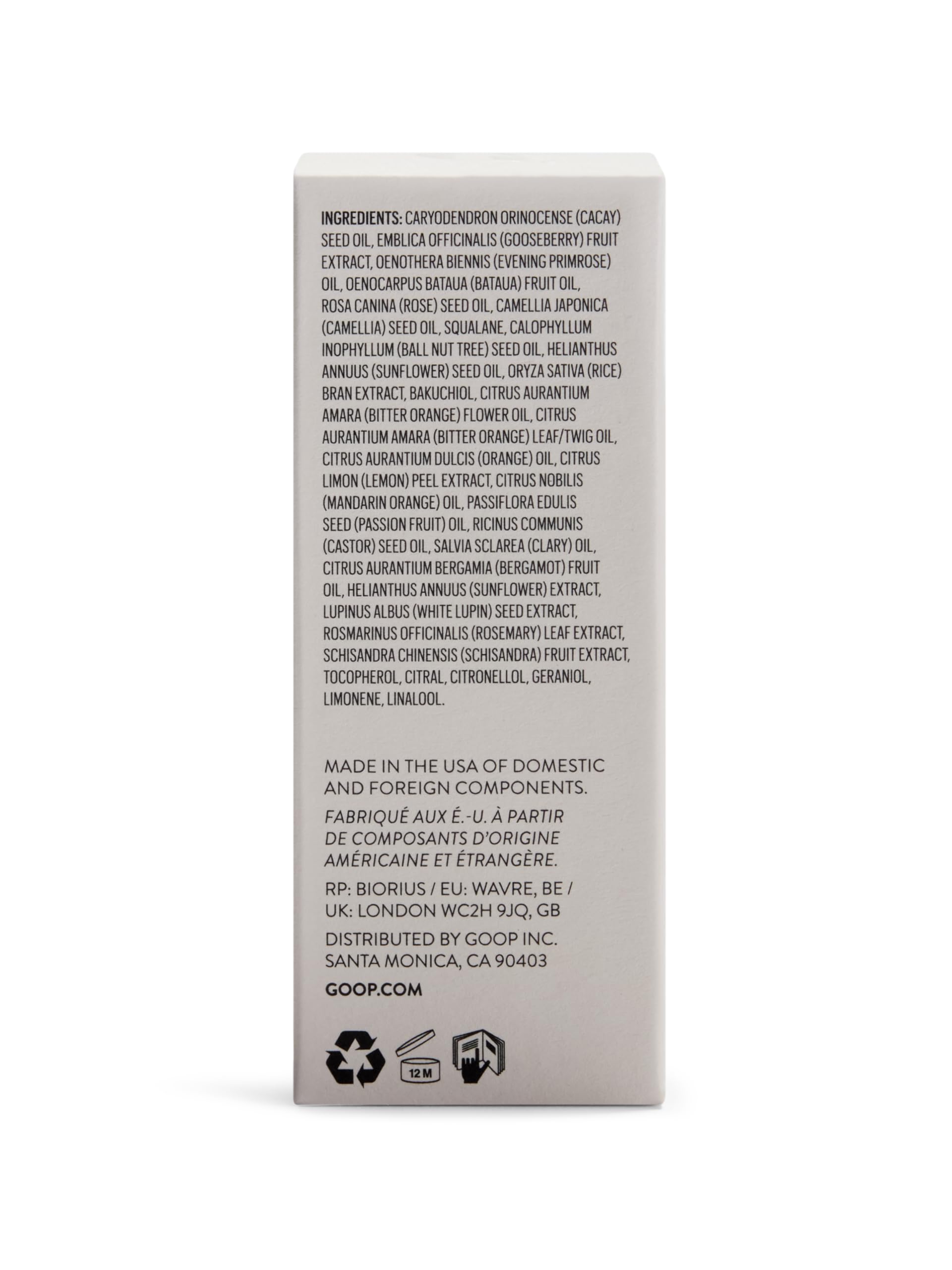 goop nutrient face oil packaging ingredient label highlighting clean formula benefits