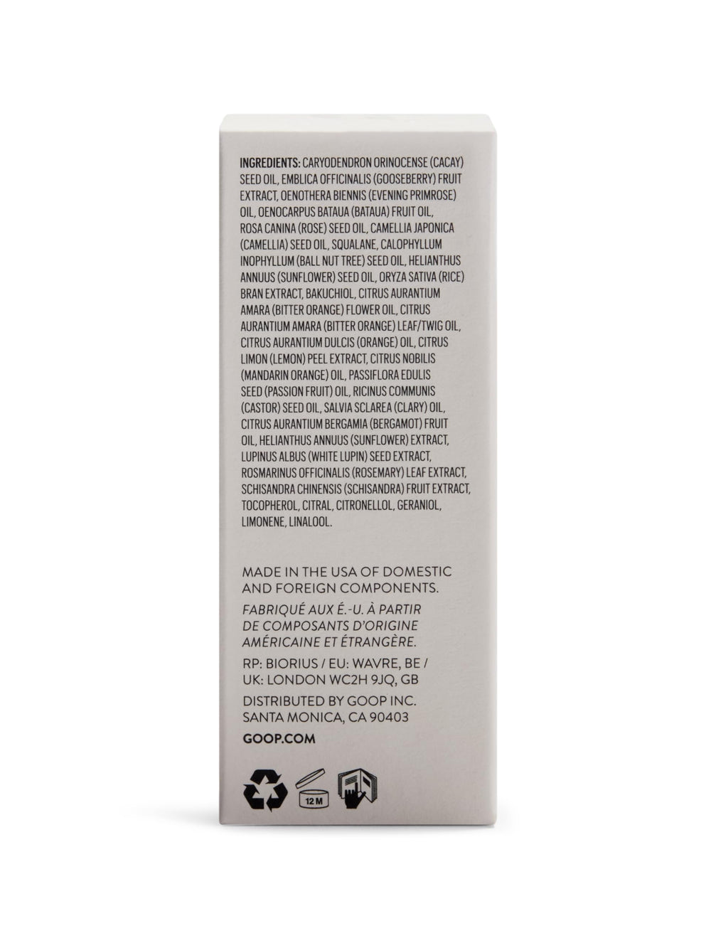 goop nutrient face oil packaging ingredient label highlighting clean formula benefits